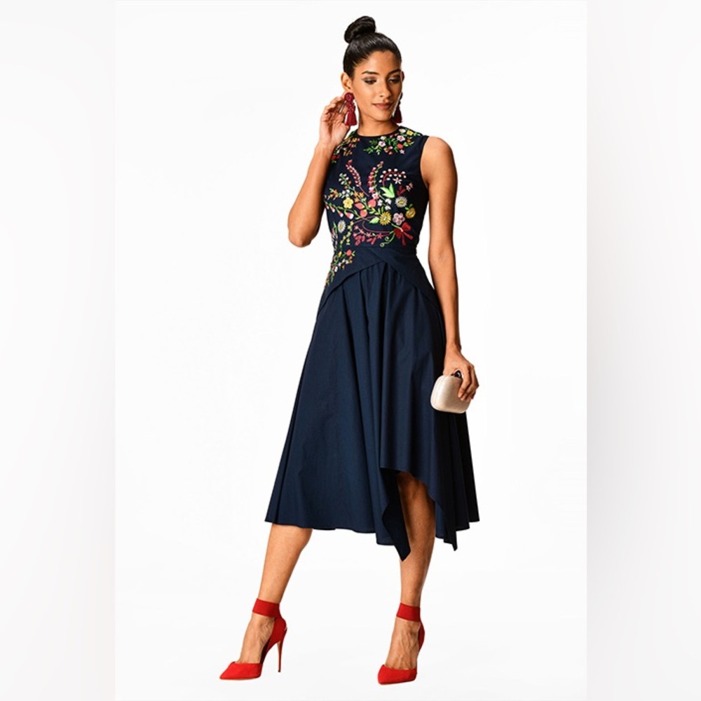 Elegant Asymmetrical Dress with Floral Design